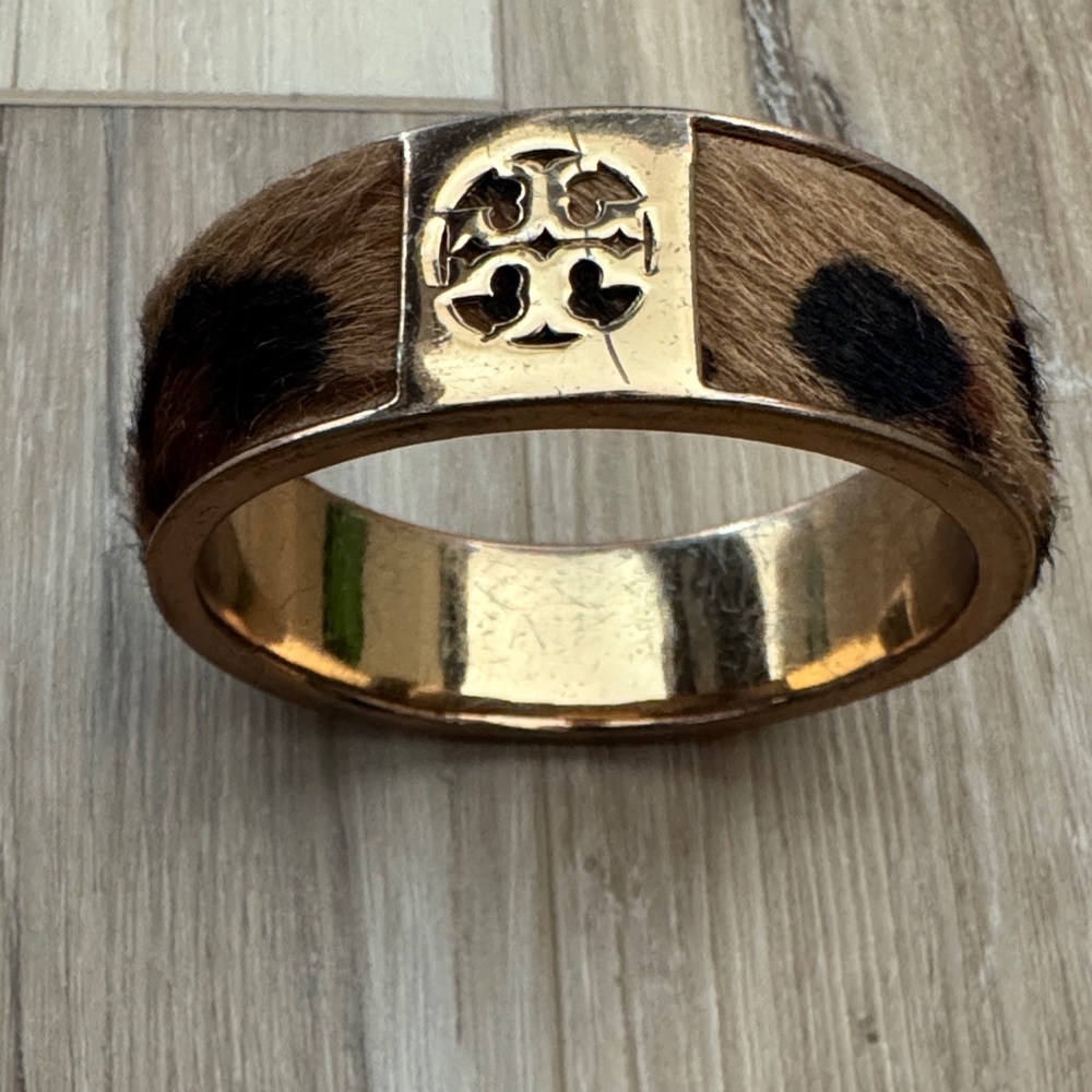 Tory Burch Gold and Brown Animal Print Bangle